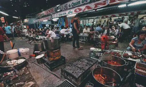 The street very famous for smoky Vietnamese-style BBQ and sea snails